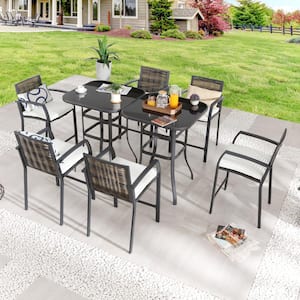 8-Piece Wicker Bar Height Outdoor Dining Set with Beige Cushions