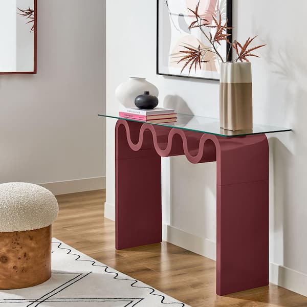 Modway Ondine 15.98 in. L Glass Console Table in Spiced Apple-Retro Vintage 50 in. Squiggle Sofa Table with Tempered Glass Top