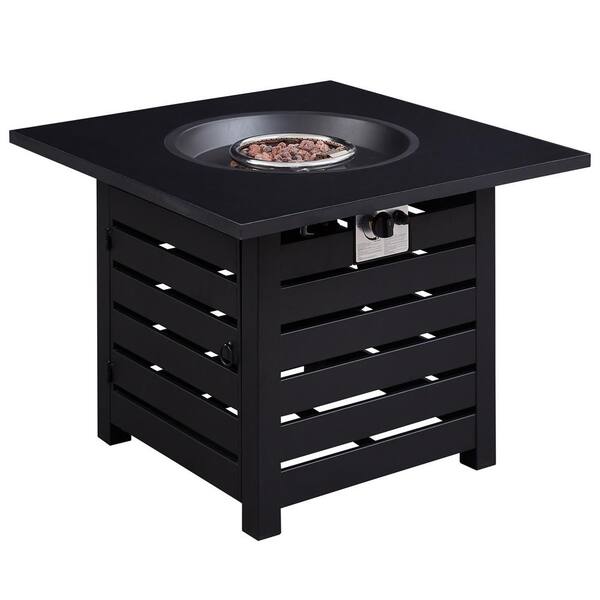 Zeus & Ruta 23.8 in. H x 31.75 in. W Outdoor 40000 BTU Square Black Metal Natural Gas Fire Pit Table