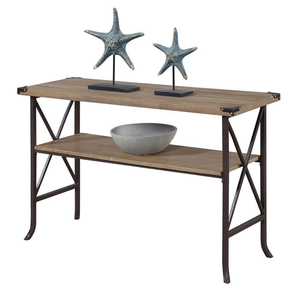 Driftwood and Brown Medium Wood Console Table with Storage