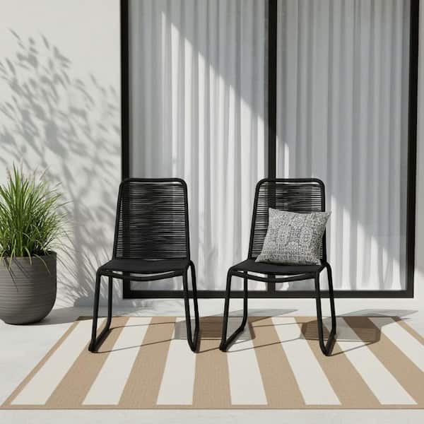 MADE 4 HOME Neil Armless Wicker Outdoor Dining Chair in Black (2-Pack)
