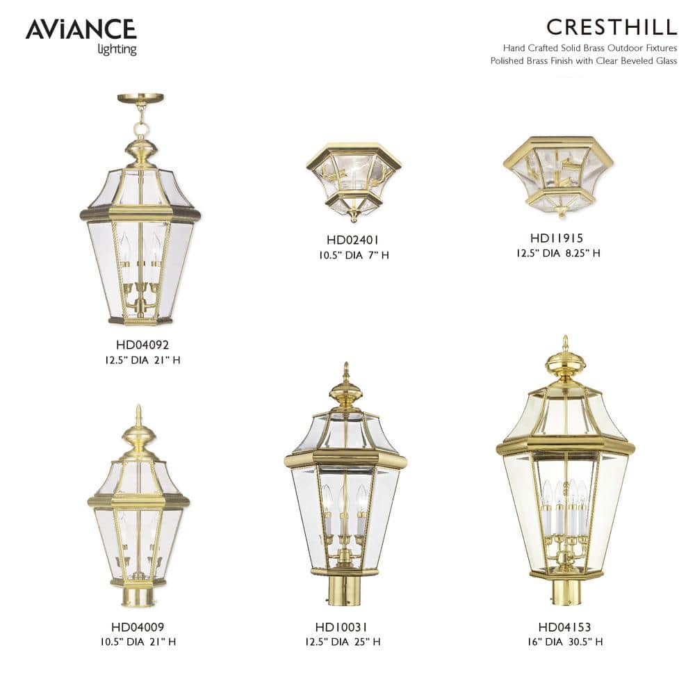 Polished Brass 3-Light Outdoor Wall Lantern with Clear Glass