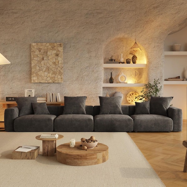 Magic Home Modern 181 in. Square Arm Corduroy Modular Combination Oversized Large Sectional Sofa with Detachable Covers in Black