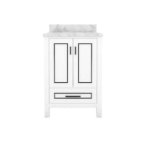 STYLE2 24 in. W x 22 in. D x 35 in. H Ceramic Sink Freestanding Bath Vanity in White with Carrara White Marble Top