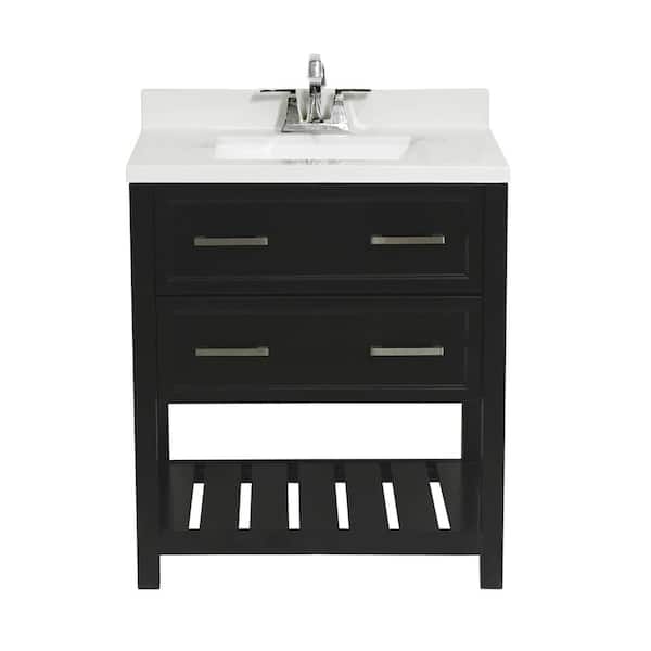 Amluxx Milan 31 in. Bath Vanity in Espresso with Cultured Marble Vanity Top w/ Backsplash in Carrara White with White Basin