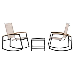 3-Piece Steel Outdoor Bistro Set Rocking Chairs