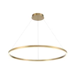 Spunto 58-Watt 1-Light Integrated LED Gold Round Chandelier White Acrylic Shade