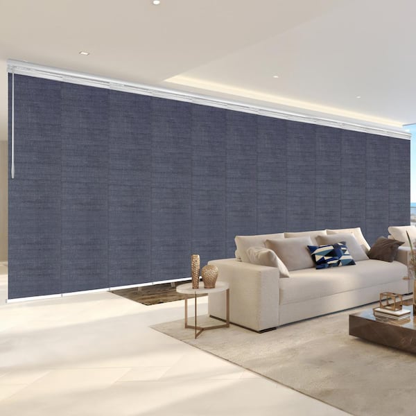 EMOH Midnight Blue 140 in. - 260 in. W x 94 in. L Adjustable 12-Panel White Double Rail Panel Track with 23.5 in. Slates