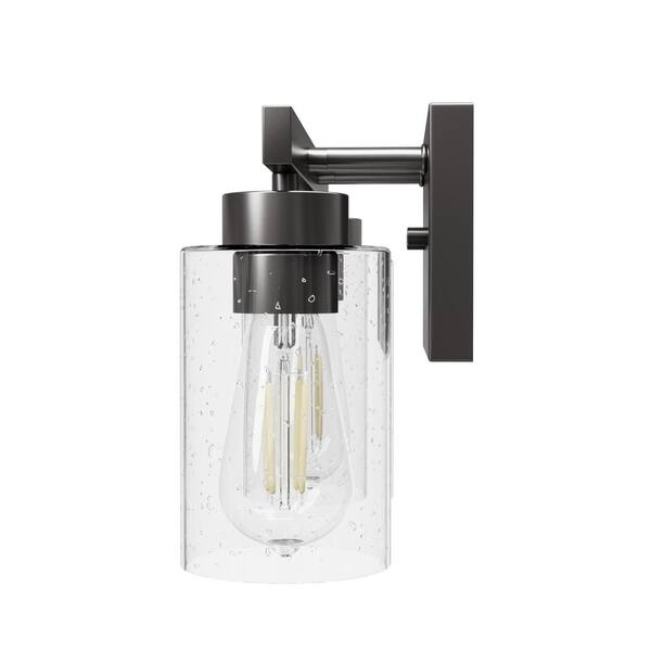 Hunter - Hartland 13 in. 2-Light Noble Bronze Vanity Light with Clear Seeded Glass Shades