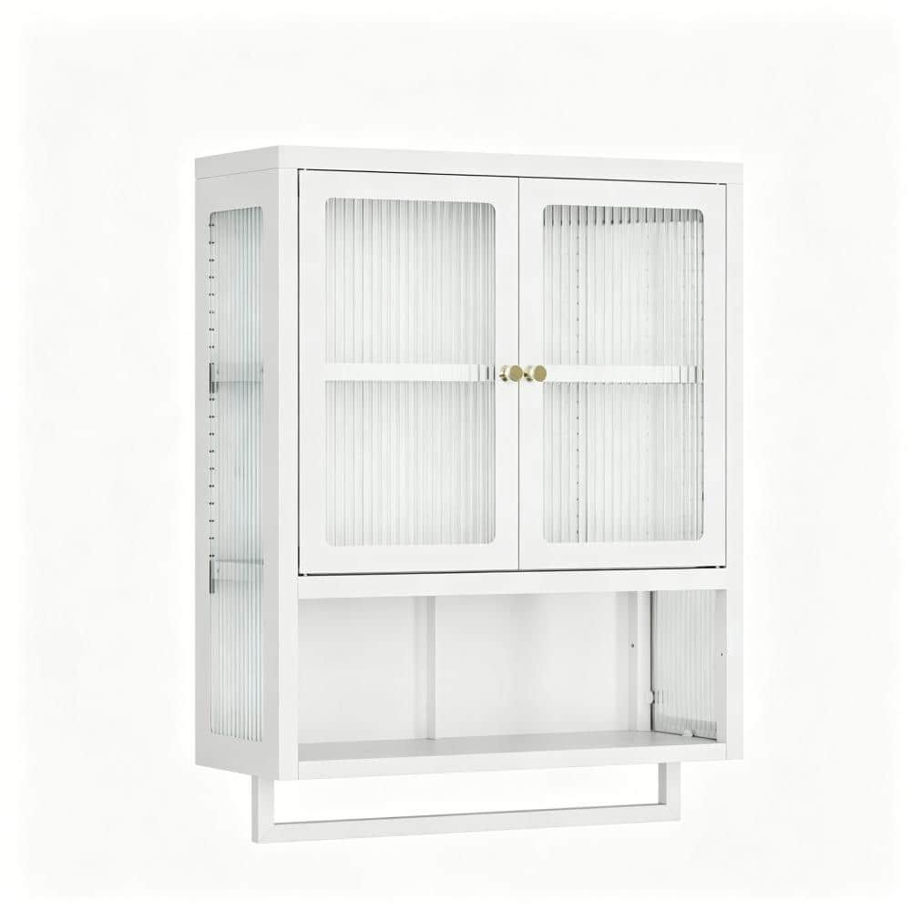 23.62 in. W x 30.71 in. H Rectangular Wood Medicine Cabinet without Mirror in White 2 Glass Door and Towel Bar price history on PriceWatchPro