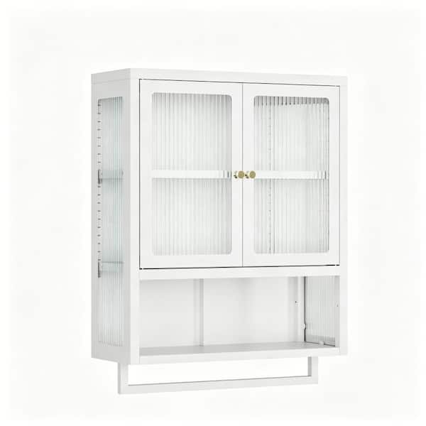 23.62 in. W x 30.71 in. H Rectangular Wood Medicine Cabinet without Mirror in White 2 Glass Door and Towel Bar