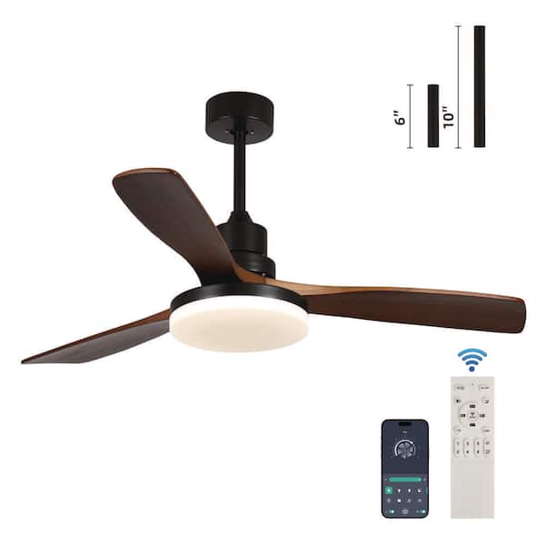 LINJO 52 in. Wood Smart Indoor Black Ceiling Fan with 3-Colors LED Light/ Dimmer and DC motor and APP/Remote/Memory Function