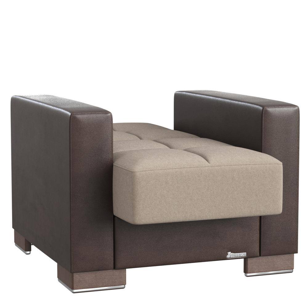 Sand and Brown Chenille Upholstered Accent Chair with Storage