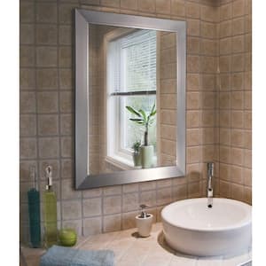 Modern 26 in. W x 32 in. H Framed Rectangular Beveled Edge Bathroom Vanity Mirror in Brush Nickel