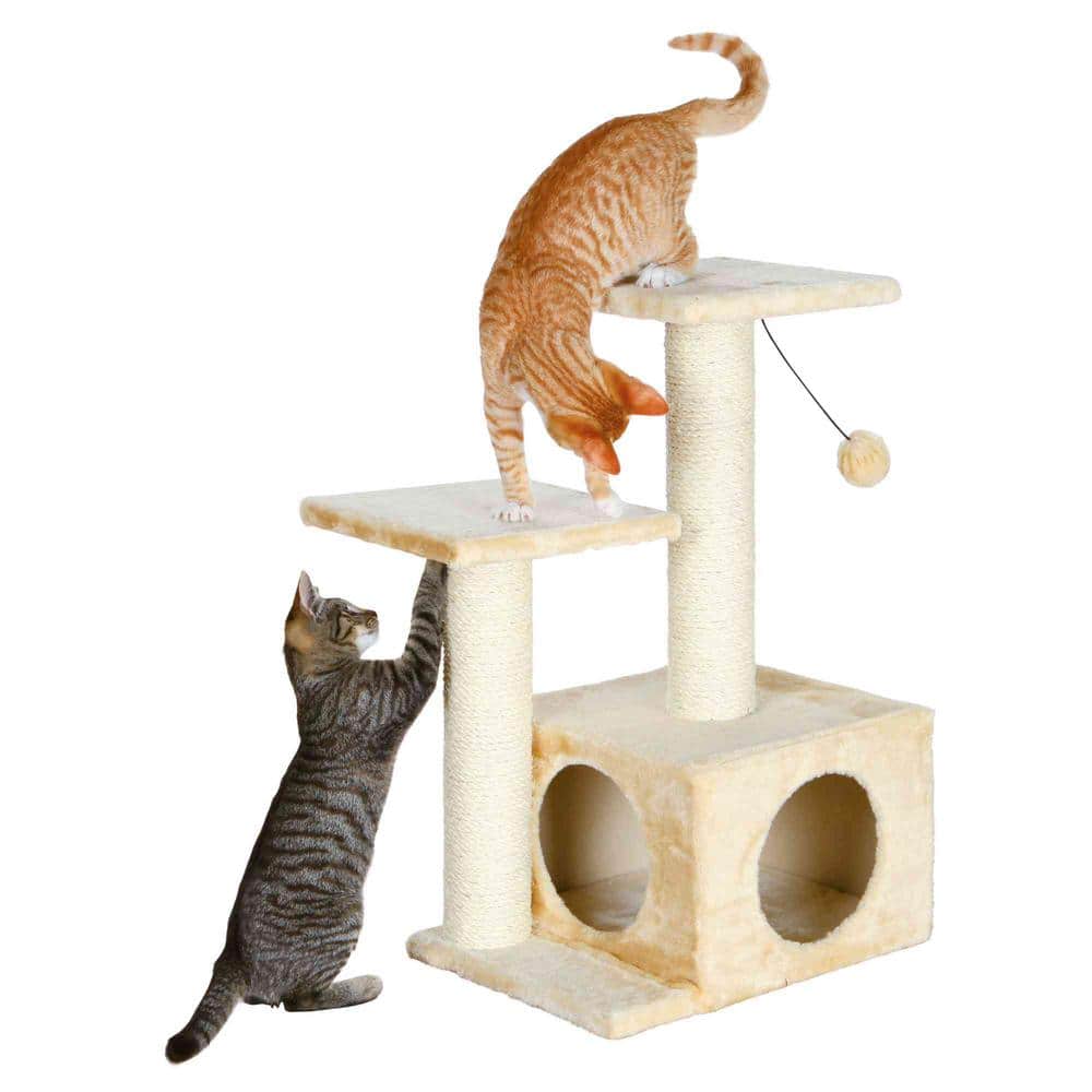 Beige Sisal and Plush 3-Level Cat Tree with Condo