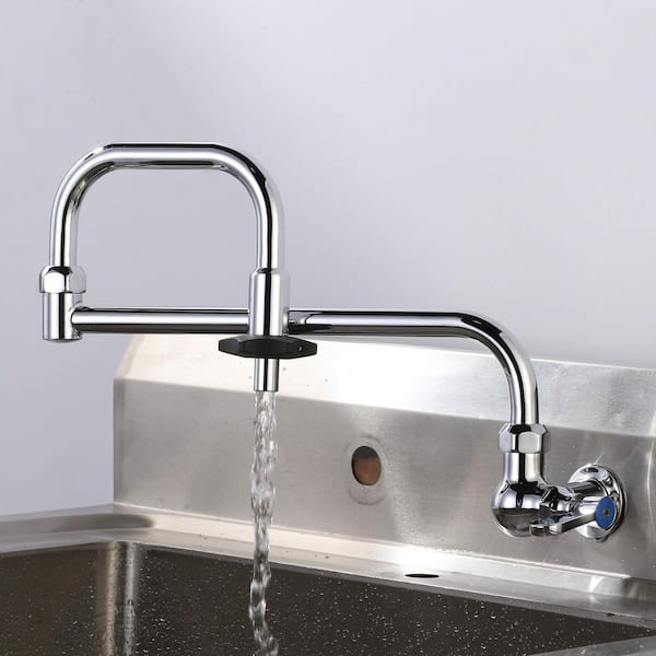 Single-Handle Wall Mounted Folding Commercial Standard Kitchen Faucet with Insulated Switch in Polished Chrome