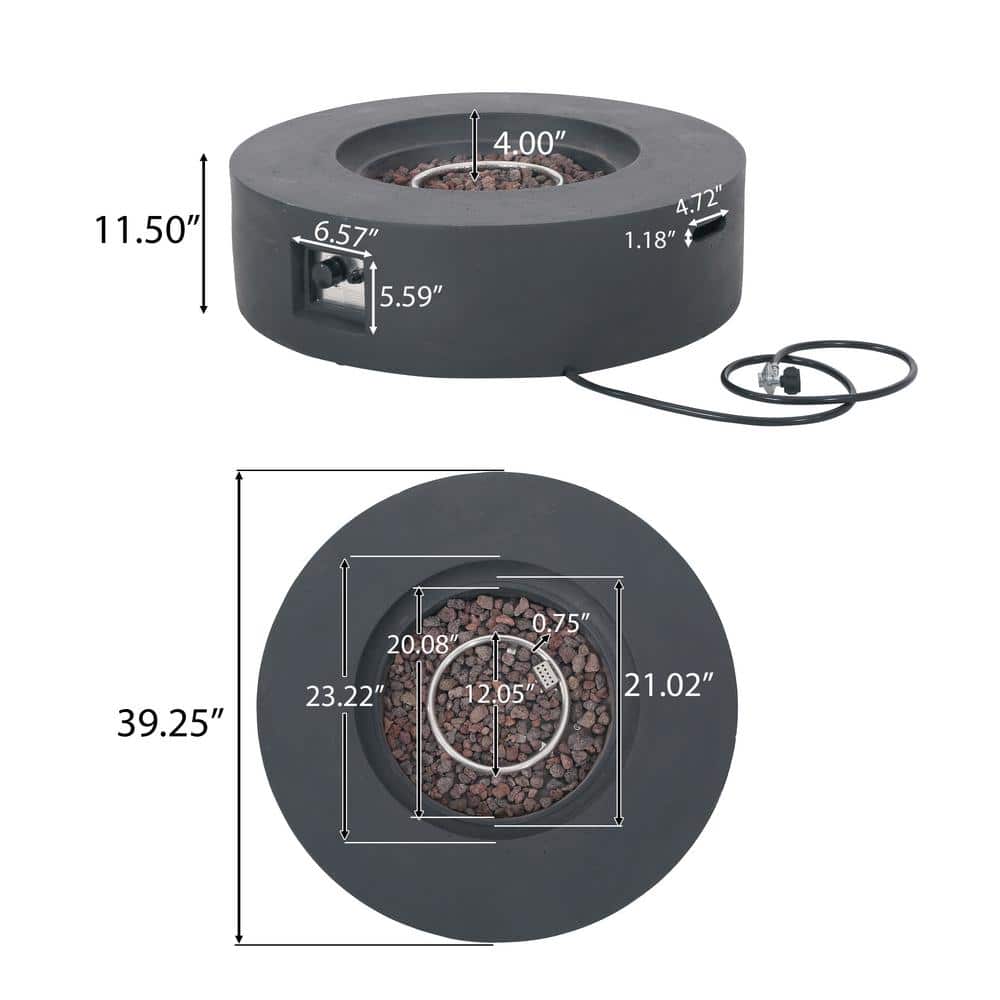 Circular Dark Gray Magnesium Oxide Gas Fire Pit Table