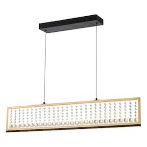 Leah 39.8 in. 4-Light Integrated LED Black and Gold Modern Crystal Linear Chandelier for Kitchen Island