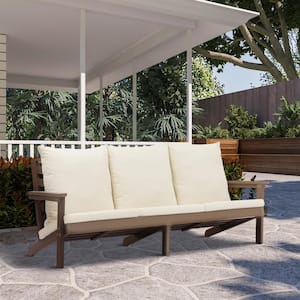 3-Seater HIPS Plastic Outdoor Sectional Sofa Patio Couch Chaise Lounge with Beige Cushions and Pillow