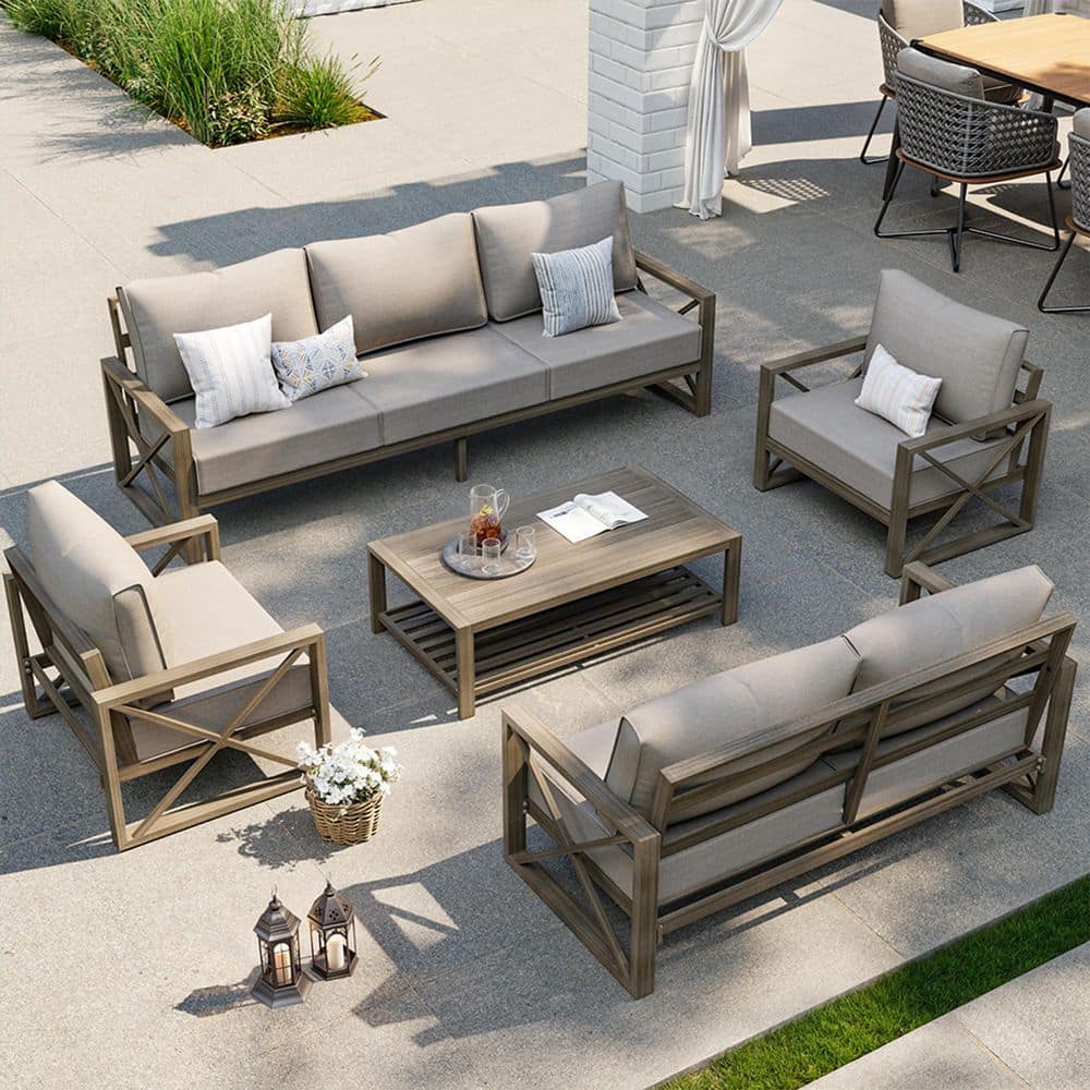 5-Pieces Aluminum Patio Conversation Sets with Coffee Table in Beige price history on PriceWatchPro