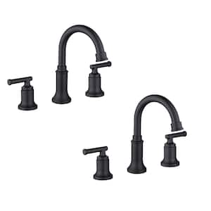 Oswell 8 in. Widespread Double-Handle High-Arc Bathroom Faucet in Matte Black (2-Pack)