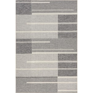 Callia Abstract Striped Grey 4 ft. x 6 ft. Indoor/Outdoor Area Rug