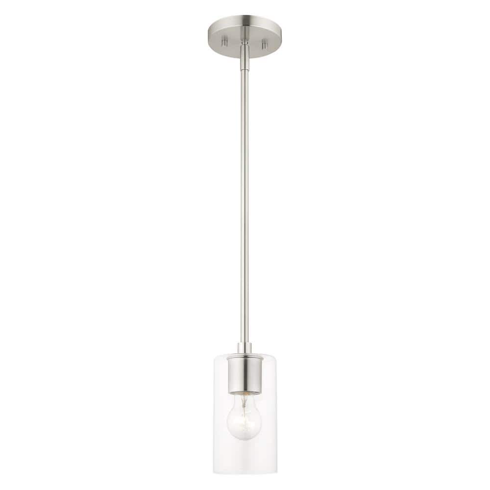 Zurich Brushed Nickel 1-Light Pendant with Clear Glass