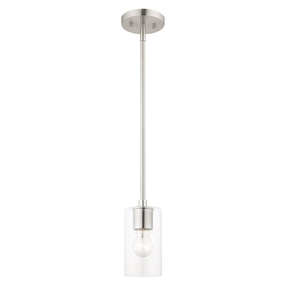 Zurich Brushed Nickel 1-Light Pendant with Clear Glass