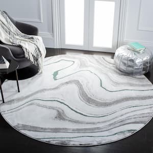 Craft Gray/Green 4 ft. x 4 ft. Round Marbled Abstract Area Rug