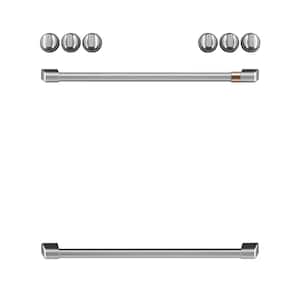 Front Control Electric Range Handle and Knob Kit in Brushed Stainless