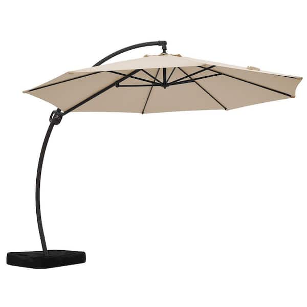JEAREY 11 ft. L Outdoor Aluminum Curvy Cantilever Offset Hanging Patio  Umbrella with Sandbag Base and Cover in Beige TJWT11-Beige - The Home Depot