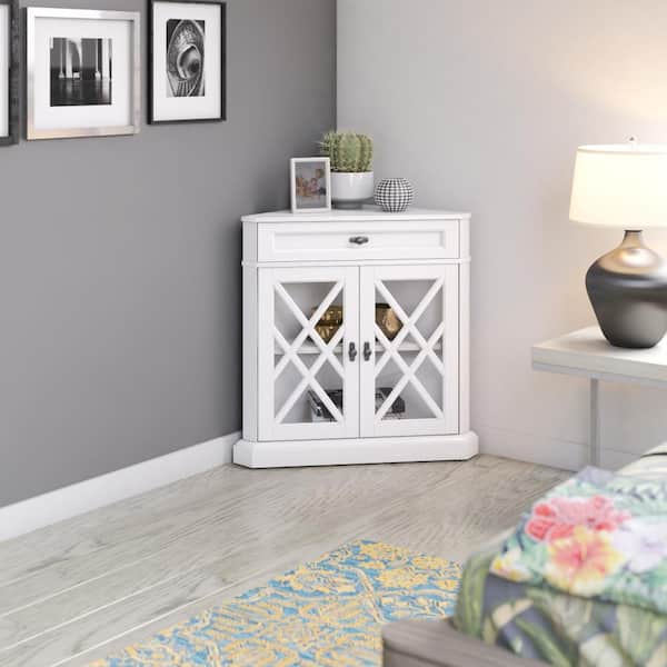 Twin Star Home White Corner Accent Cabinet with Adjustable Shelf