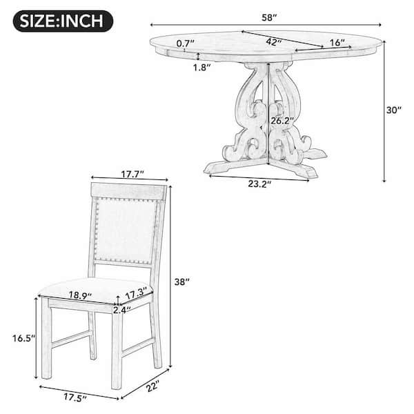 5-Piece Retro Antique White Extendable Wood Top Dining Room Set Seats 4