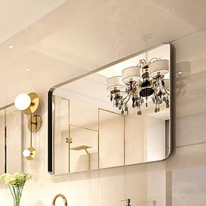 40 in. W x 30 in. H Large Rectangular Aluminium Framed Wall Bathroom Vanity Mirror in Glossy Brushed Silver