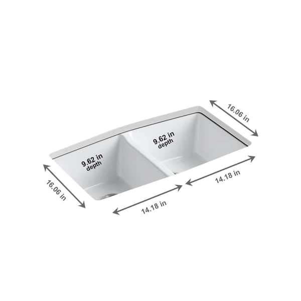 KOHLER Brookfield Undermount Cast-Iron 33 in. 5-Hole Double Bowl Kitchen Sink in Black Black