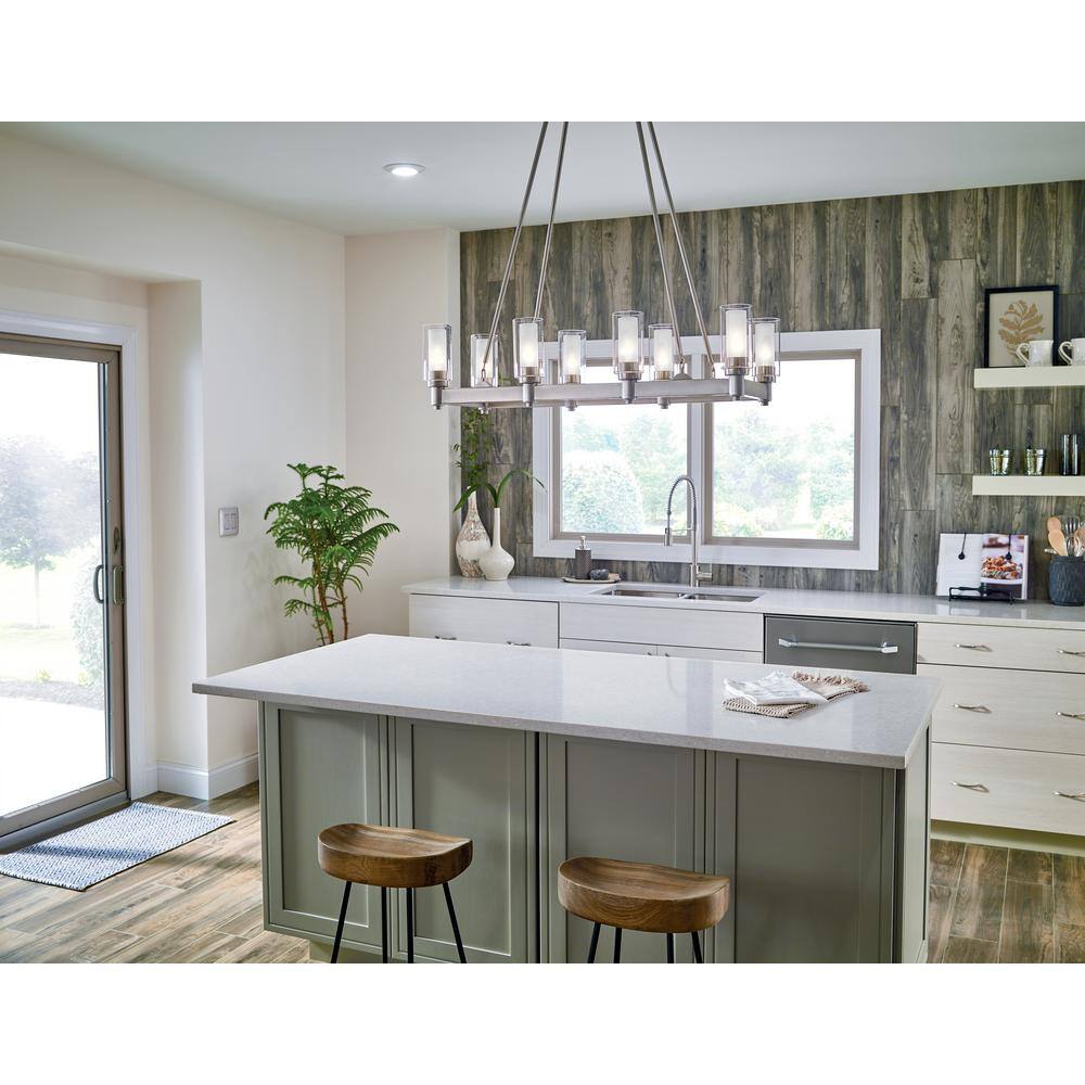 Contemporary Distressed Bronze 8-Light Linear Chandelier