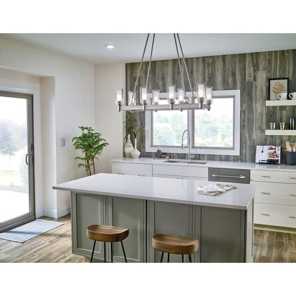 Circolo 36.25 in. 8-Light Brushed Nickel Contemporary Shaded Linear Chandelier for Dining Room