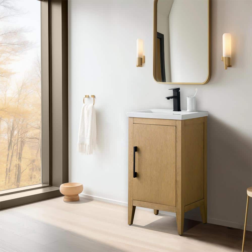 Natural Oak Single Bathroom Vanity with Ceramic Top