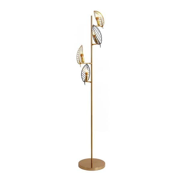 OUKANING 64.2 in. Gold Modern 4-Light Standard Floor Lamp for Living Room, No Bulbs Included