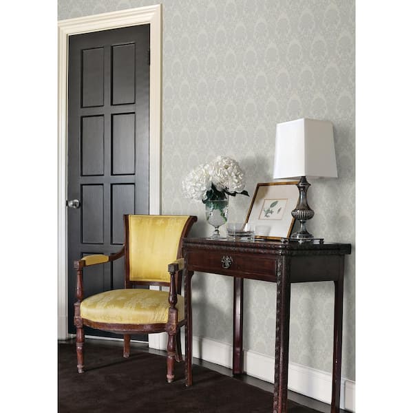 Renatta Silver Damask Vinyl Wallpaper
