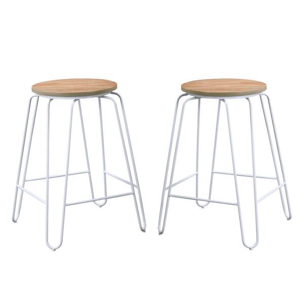 Carolina Forge Ethan 24 in. Natural/Black Stacking Counter Stool (Set of 2)