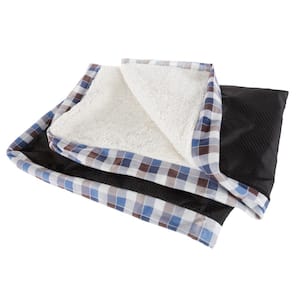 Dog Bed Replacement Cover Small Pet Duvet with Sherpa Top- Dog Bed Washable Removable Cover - Brown Blue Plaid
