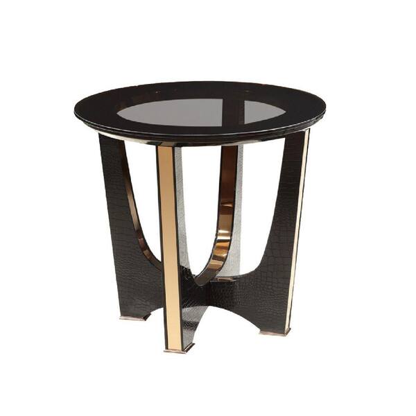 Benjara 24 In Black Round Glass End Table With Wooden Frame Bm277254 The Home Depot