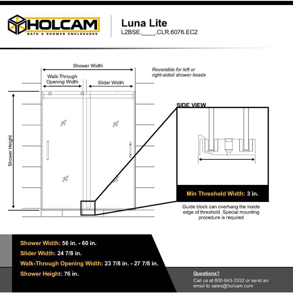 Luna Matte Black Frameless Sliding Shower Door with Clear Glass