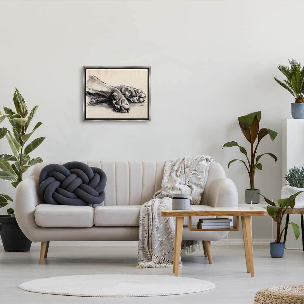 Gray and Tan Dog Paw Print on Canvas with Floating Frame, 21 x 17