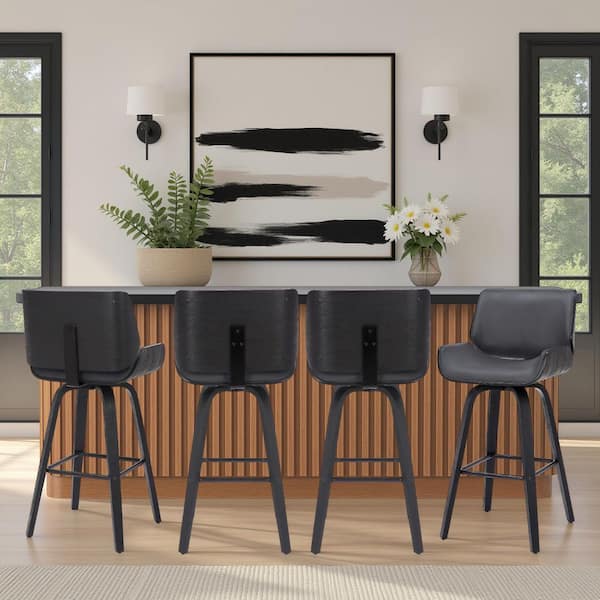 Tyler 42 in. H Gray Low Back Wood Bar Stool with Faux Leather Seat (Set of 4)