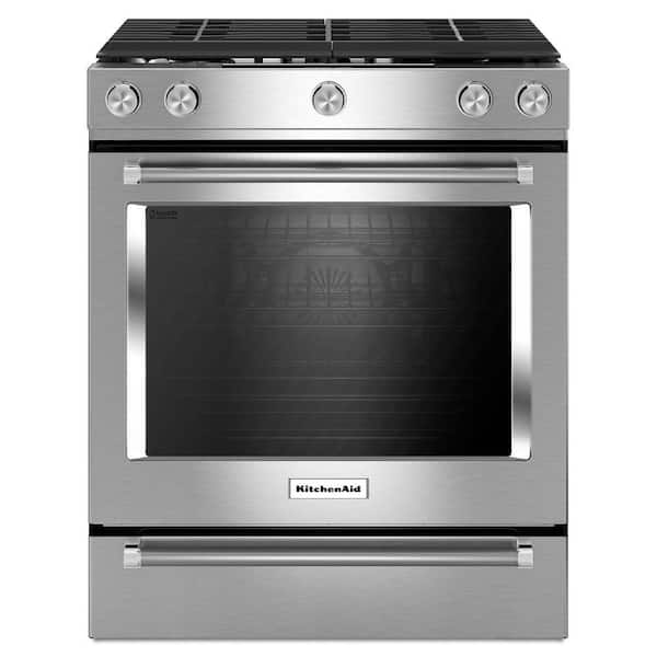 KitchenAid 5.8 cu. ft. Slide-In Gas Range with Self-Cleaning Convection  Oven in Stainless Steel KSGG700ESS - The Home Depot