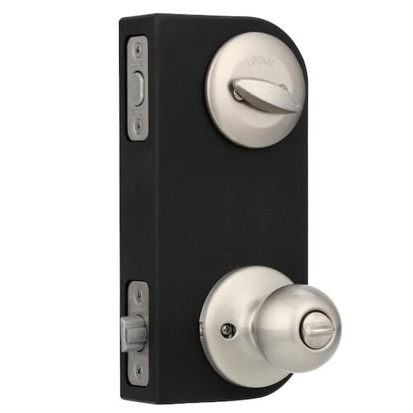 Polo Satin Nickel Single Cylinder Entry Door Knob Lock Deadbolt Combo Pack with Microban Antimicrobial Technology