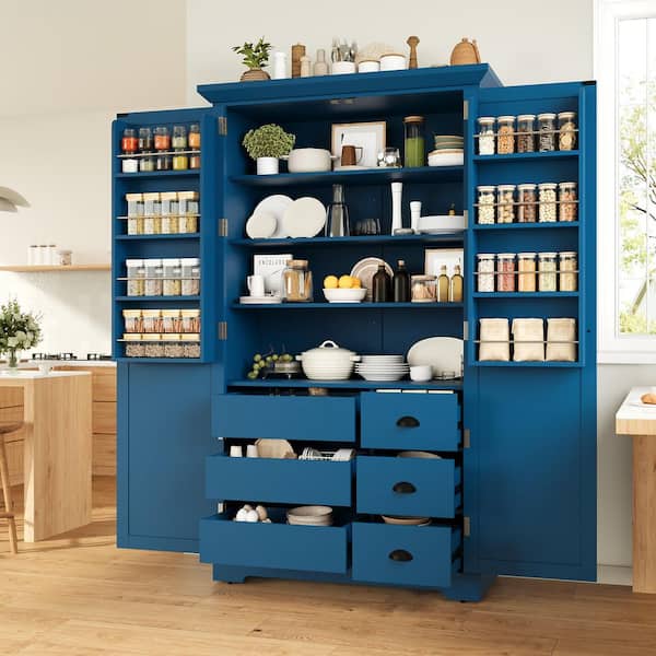Polibi Blue Wood 42 in. x 72 in. Pantry Cabinet with Door Shelves