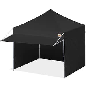 10 ft. x 10 ft. Black Commercial Instant Shade Pop Up Canopy Tent with Sidewall Panel and Awning